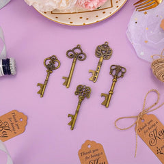 10PCS Vintage Bronze Skeleton Key Bottle Openers Wedding Favors
