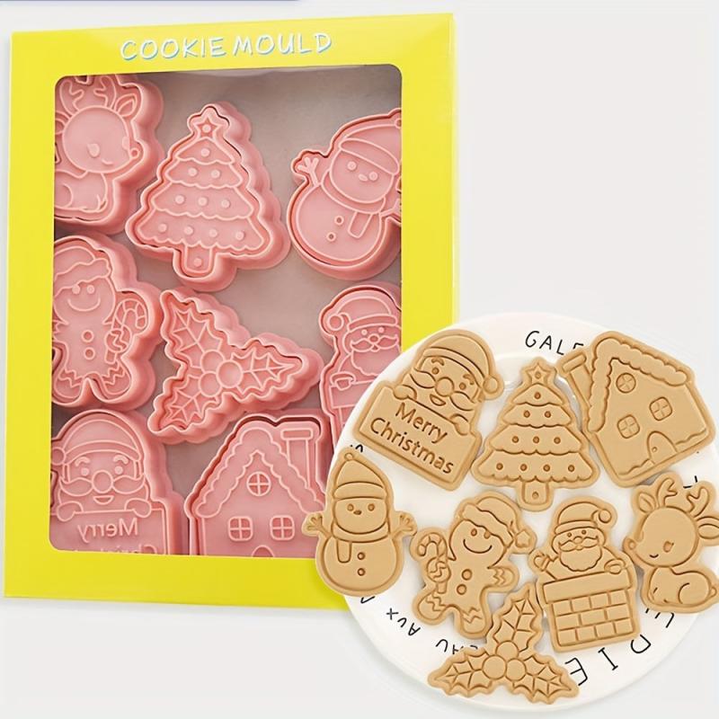 Christmas Cookie Stamp Set Santa Snowman Tree Elk Pattern Baking Tools