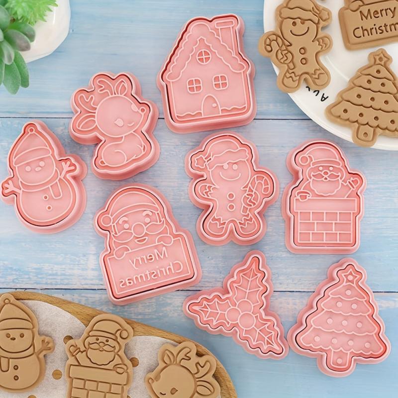 Christmas Cookie Stamp Set Santa Snowman Tree Elk Pattern Baking Tools