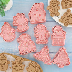 Christmas Cookie Stamp Set Santa Snowman Tree Elk Pattern Baking Tools