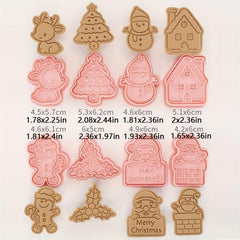 Christmas Cookie Stamp Set Santa Snowman Tree Elk Pattern Baking Tools