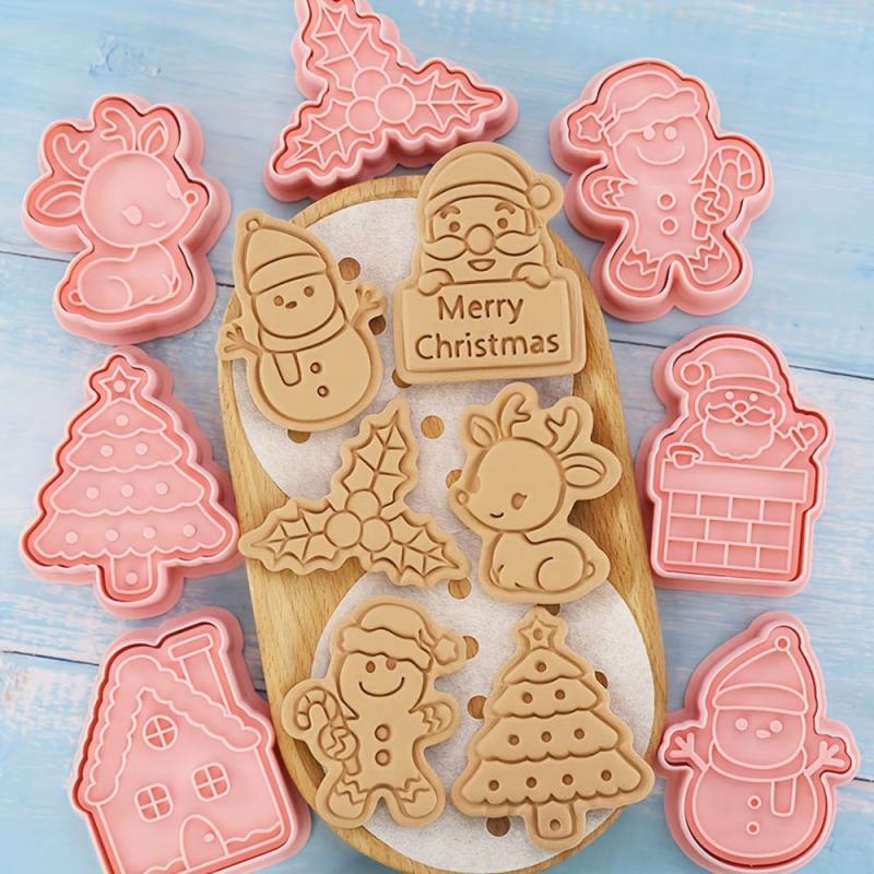 Christmas Cookie Stamp Set Santa Snowman Tree Elk Pattern Baking Tools