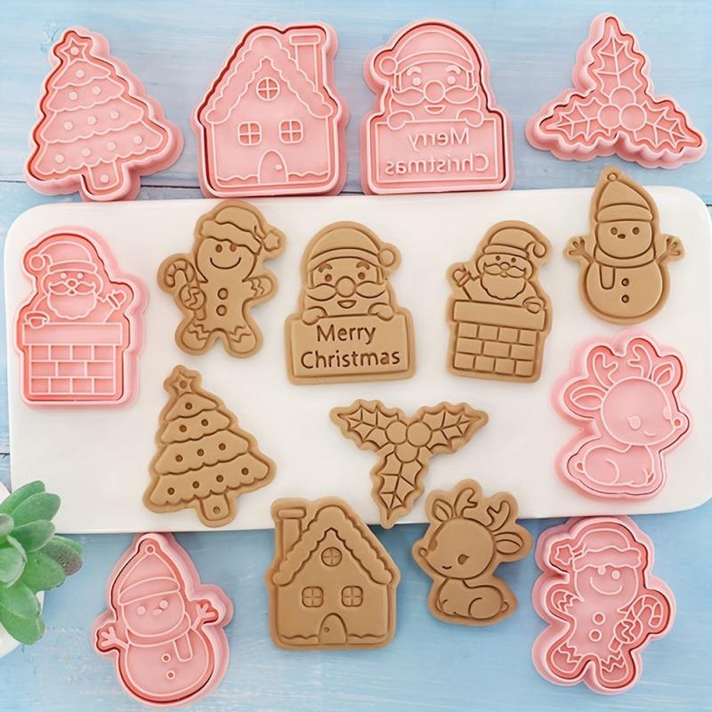 Christmas Cookie Stamp Set Santa Snowman Tree Elk Pattern Baking Tools