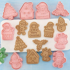 Christmas Cookie Stamp Set Santa Snowman Tree Elk Pattern Baking Tools
