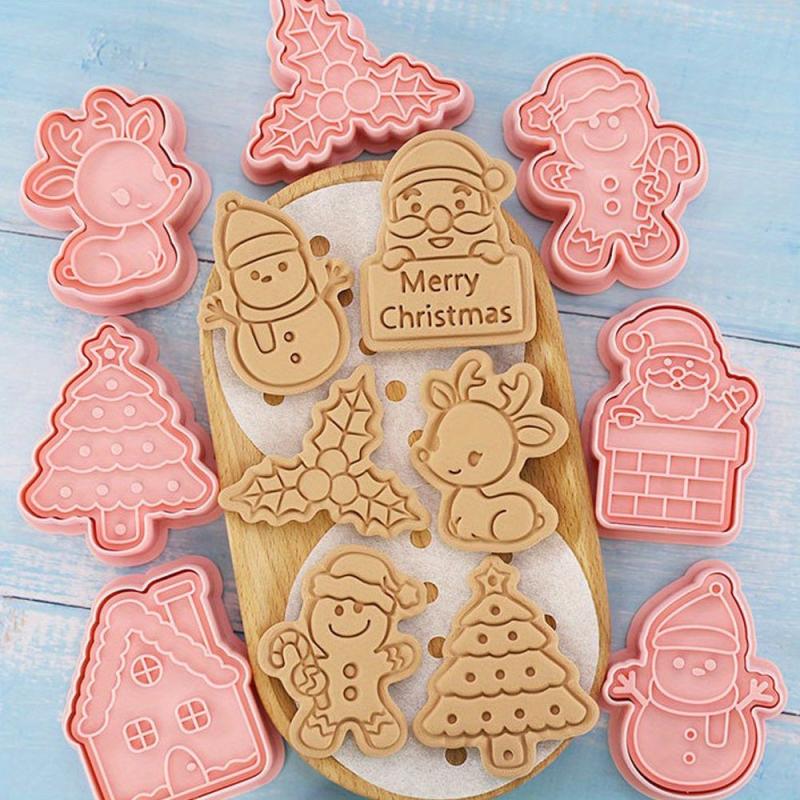 Christmas Cookie Stamp Set Santa Snowman Tree Elk Pattern Baking Tools