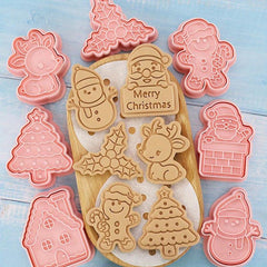 Christmas Cookie Stamp Set Santa Snowman Tree Elk Pattern Baking Tools