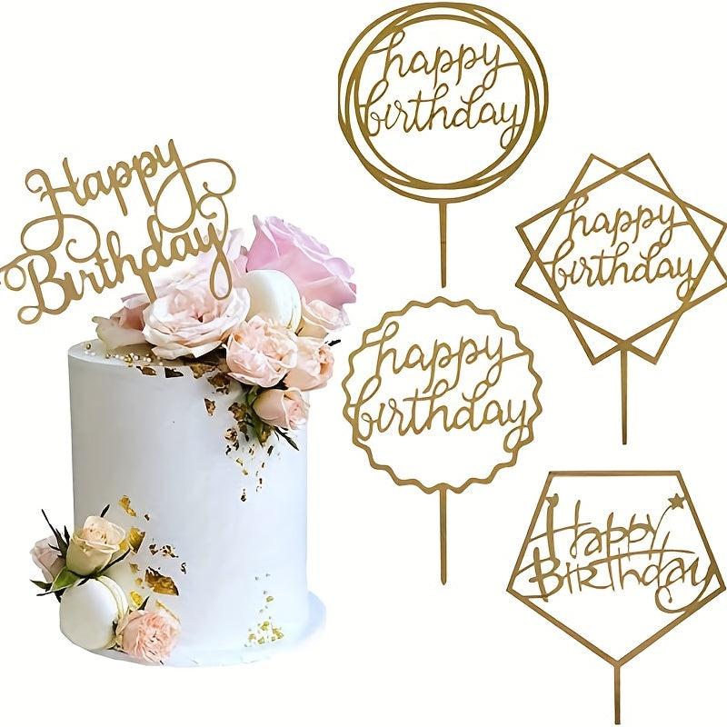5pcs Golden Acrylic Happy Birthday Cake Toppers
