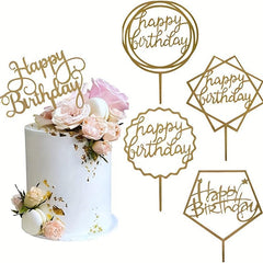 5pcs Golden Acrylic Happy Birthday Cake Toppers