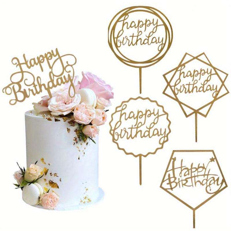 5pcs Golden Acrylic Happy Birthday Cake Toppers