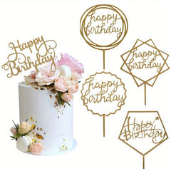 5pcs Golden Acrylic Happy Birthday Cake Toppers