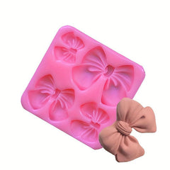 Silicone Mold with Chocolate Fondant and 4 Small Bows for Cake Decorating