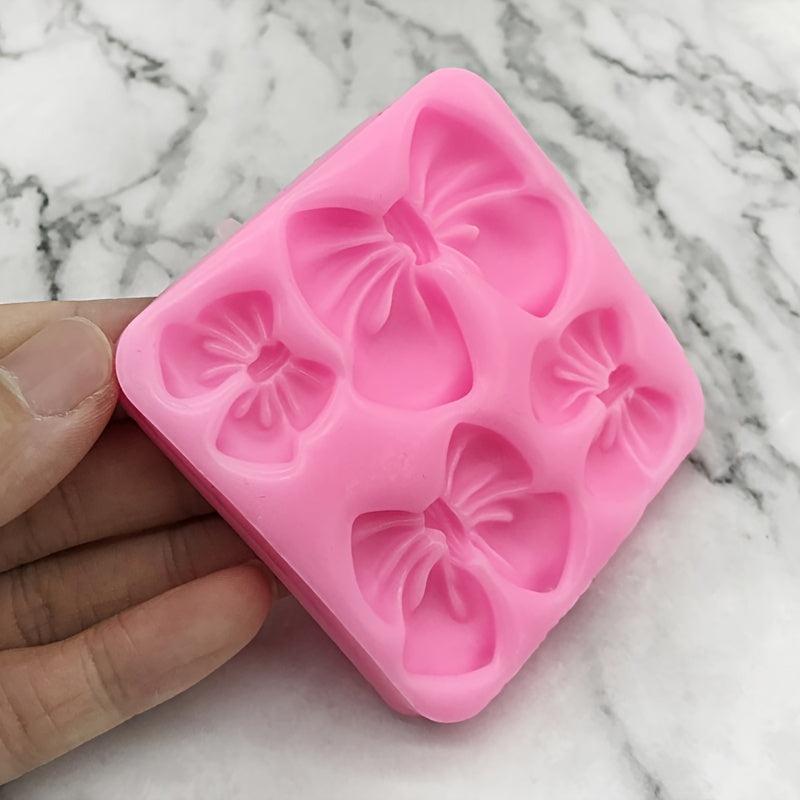 Silicone Mold with Chocolate Fondant and 4 Small Bows for Cake Decorating