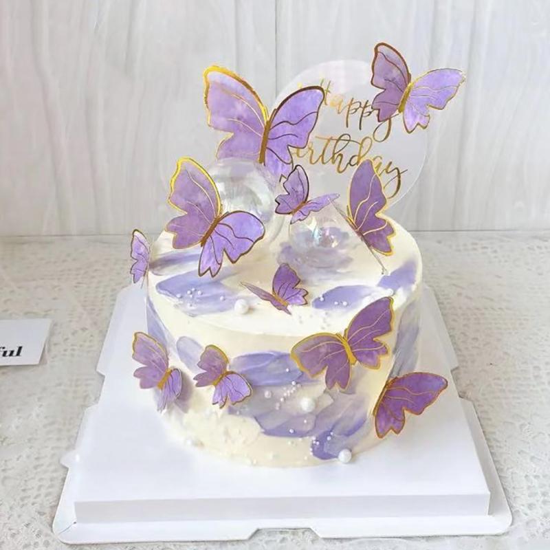 10pcs Golden Butterfly Cake Decorations Acrylic Cake Topper