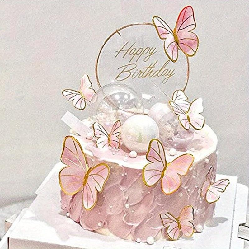 10pcs Golden Butterfly Cake Decorations Acrylic Cake Topper