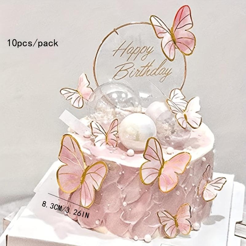 10pcs Golden Butterfly Cake Decorations Acrylic Cake Topper