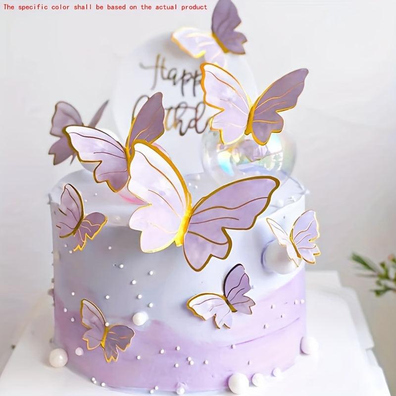 10pcs Golden Butterfly Cake Decorations Acrylic Cake Topper