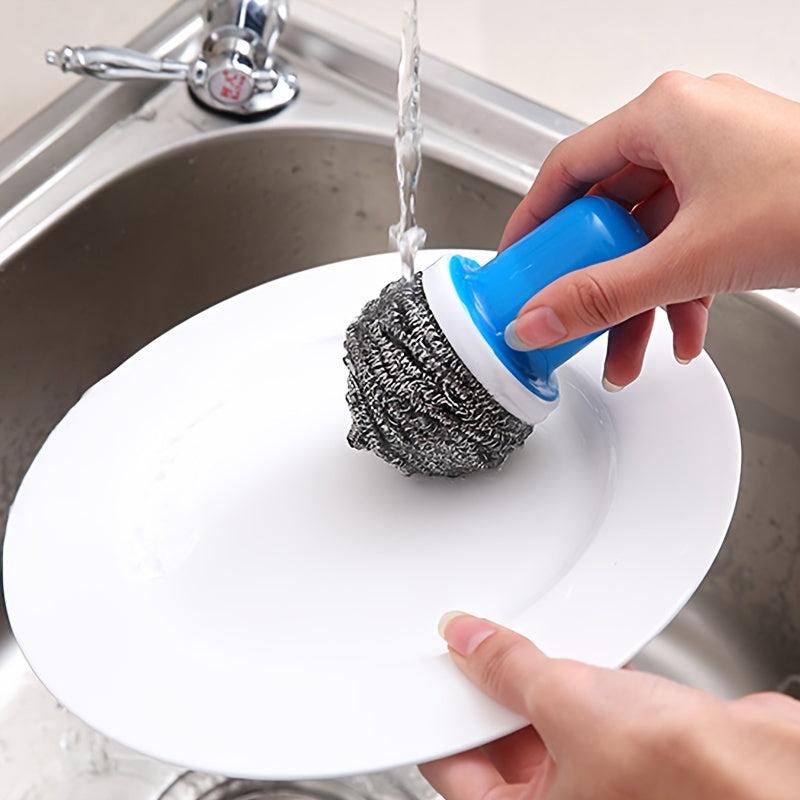Stainless Steel Dishwashing Brush with Handle for Easy Kitchen Cleaning