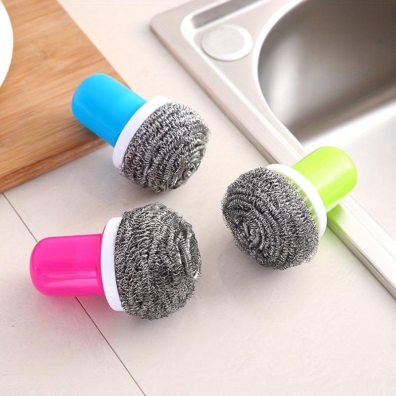 Stainless Steel Dishwashing Brush with Handle for Easy Kitchen Cleaning