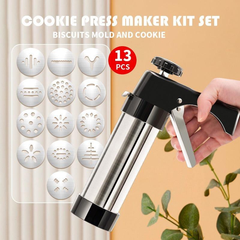 Stainless Steel Cookie Press Gun Kit with 13 Decorating Discs