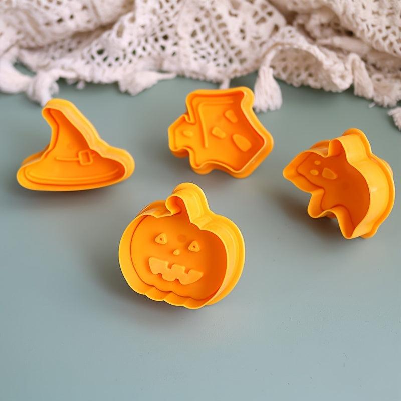4pcs Halloween Cookie Plunger Cutters - Pumpkin Witch Hat Ghost