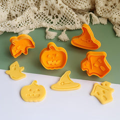 4pcs Halloween Cookie Plunger Cutters - Pumpkin Witch Hat Ghost