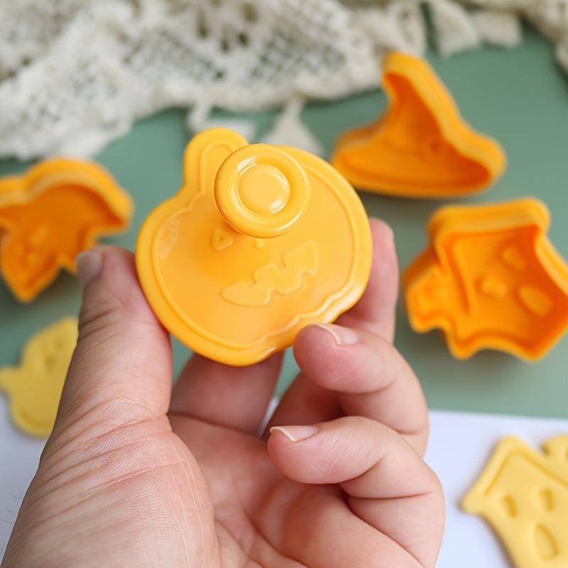 4pcs Halloween Cookie Plunger Cutters - Pumpkin Witch Hat Ghost