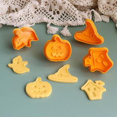 4pcs Halloween Cookie Plunger Cutters - Pumpkin Witch Hat Ghost