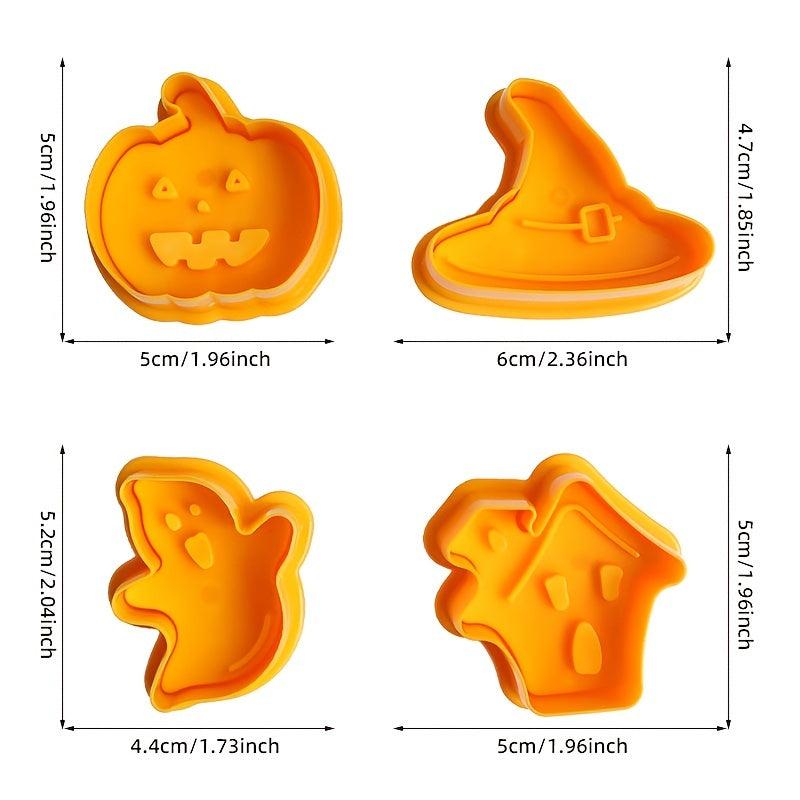 4pcs Halloween Cookie Plunger Cutters - Pumpkin Witch Hat Ghost