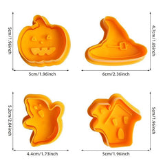4pcs Halloween Cookie Plunger Cutters - Pumpkin Witch Hat Ghost