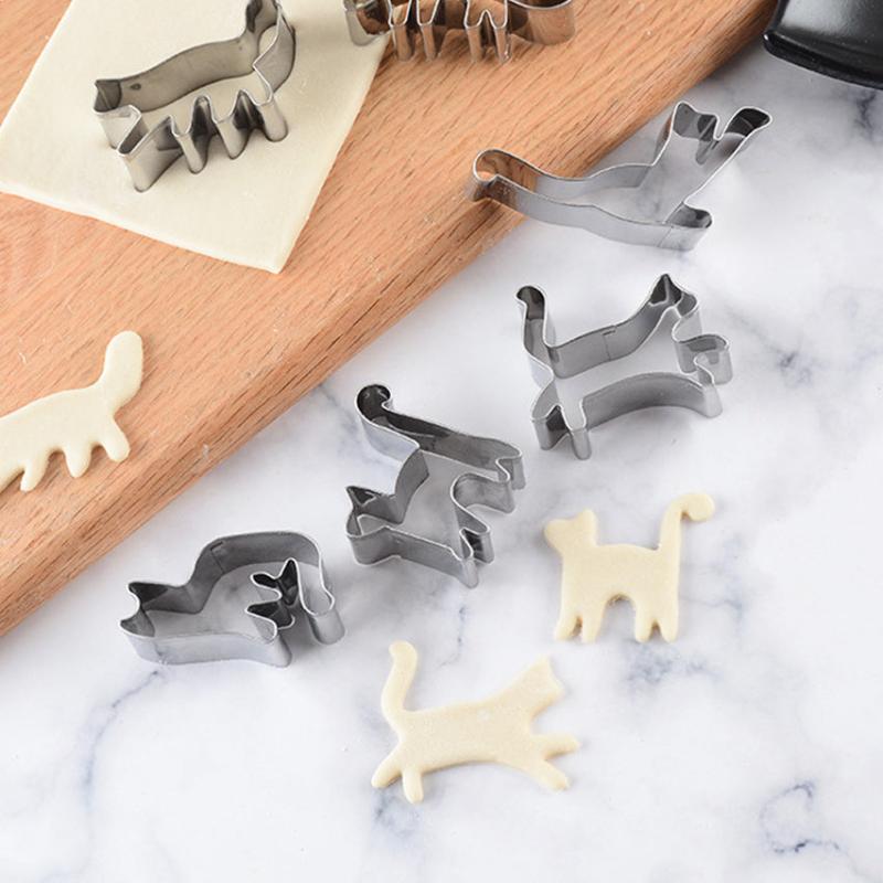 6 Stainless Steel Animal Cookie Cutters Kitten Moulds DIY Cartoon Cookie Moulds