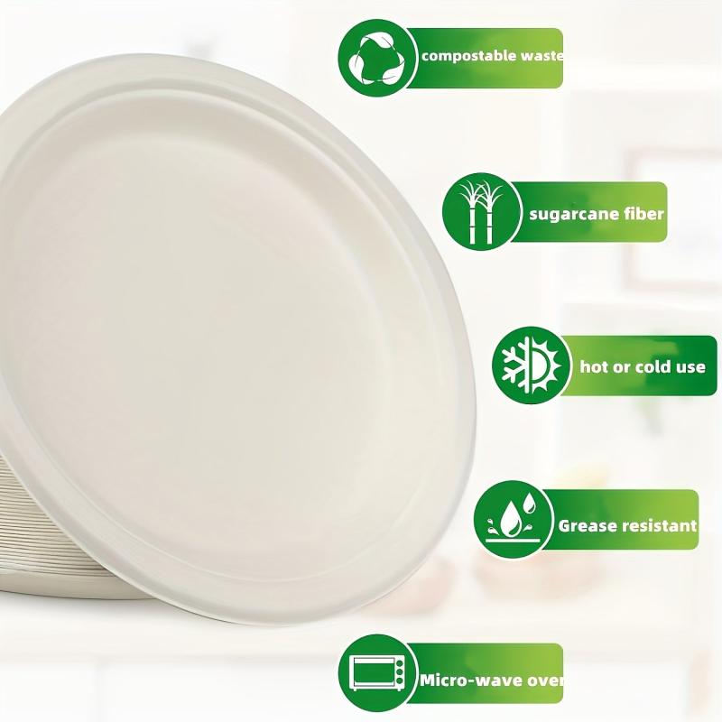 124pcs Compostable Heavy Duty Plates - Eco Friendly Disposable Bagasse Plate