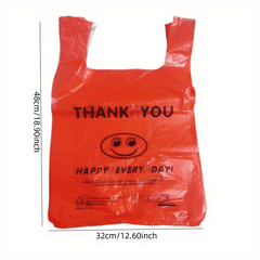 50pcs Red Smiling Face Plastic Vest Bag for Supermarket and Handbag