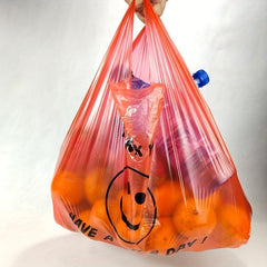 50pcs Red Smiling Face Plastic Vest Bag for Supermarket and Handbag