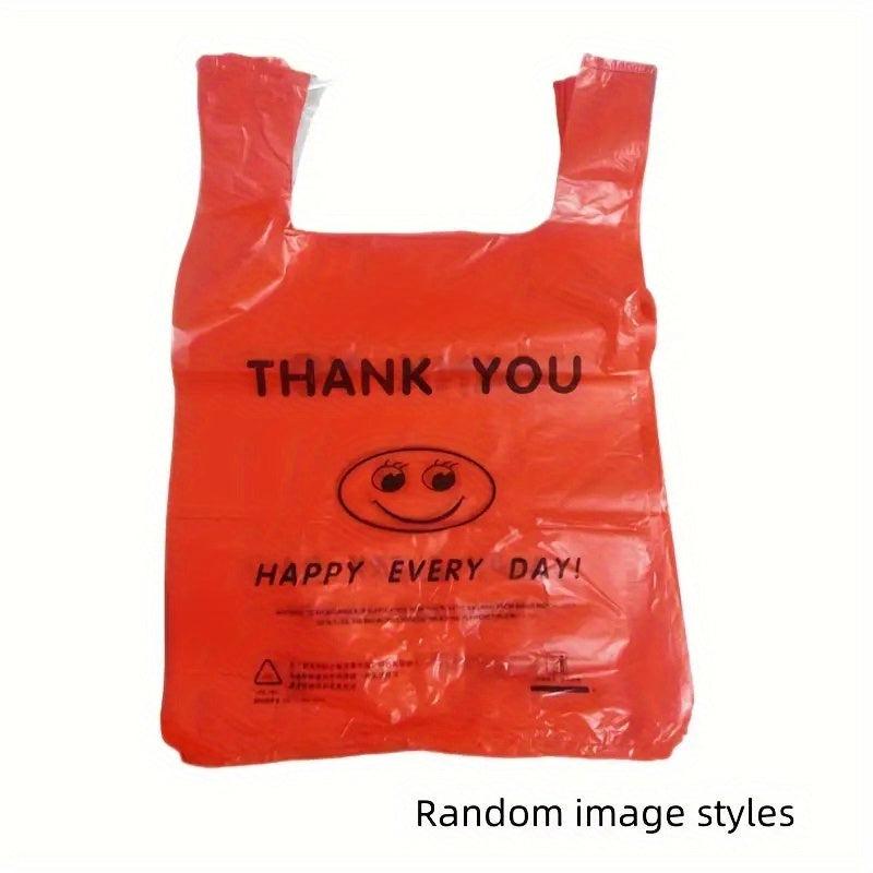 50pcs Red Smiling Face Plastic Vest Bag for Supermarket and Handbag