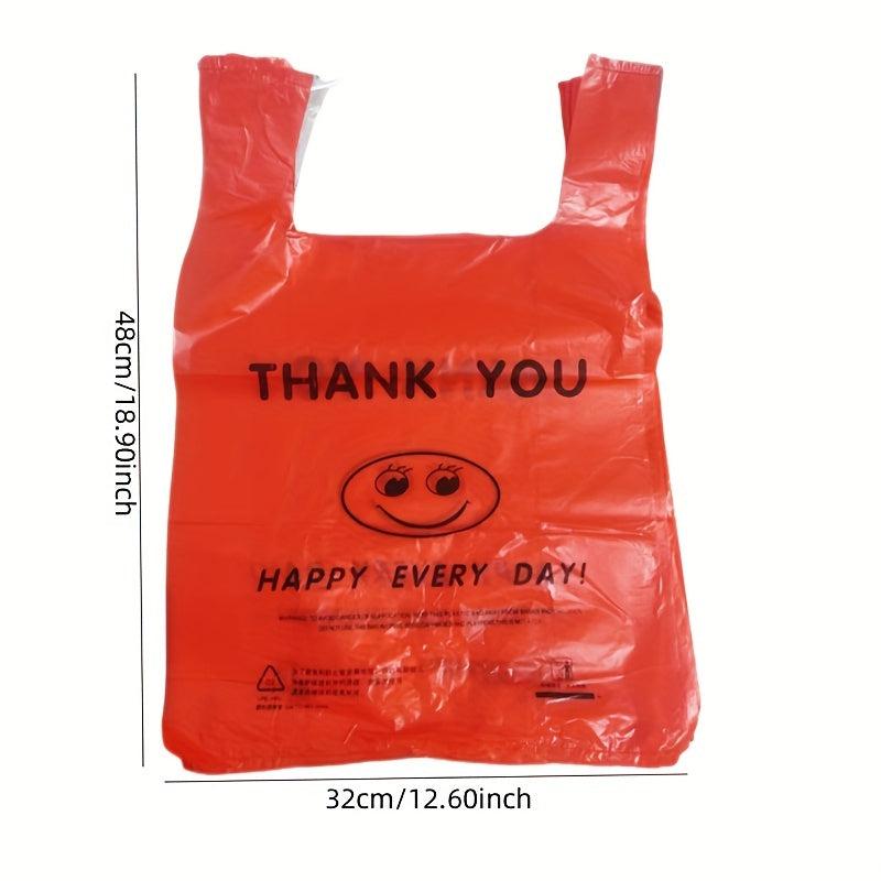50pcs Red Smiling Face Plastic Vest Bag for Supermarket and Handbag