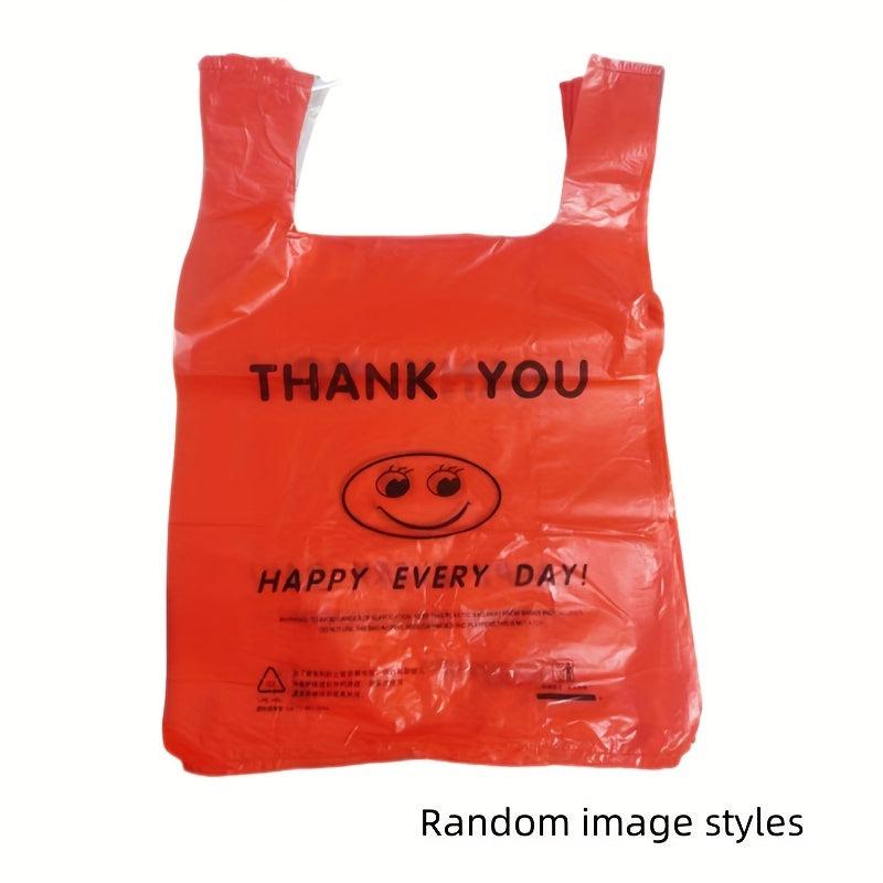 50pcs Red Smiling Face Plastic Vest Bag for Supermarket and Handbag