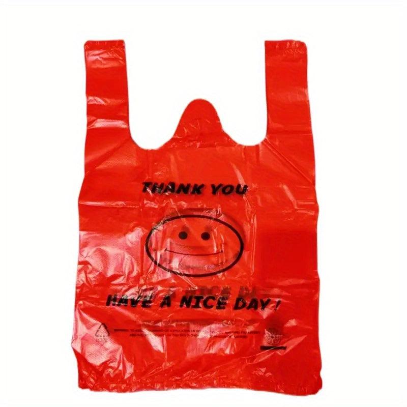 50pcs Red Smiling Face Plastic Vest Bag for Supermarket and Handbag
