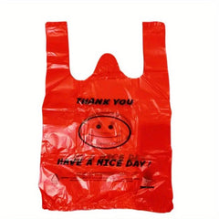 50pcs Red Smiling Face Plastic Vest Bag for Supermarket and Handbag