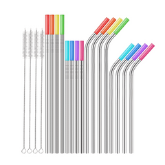 16pcs Stainless Steel Straws w/ Travel Case & Cleaning Brush Eco Friendly