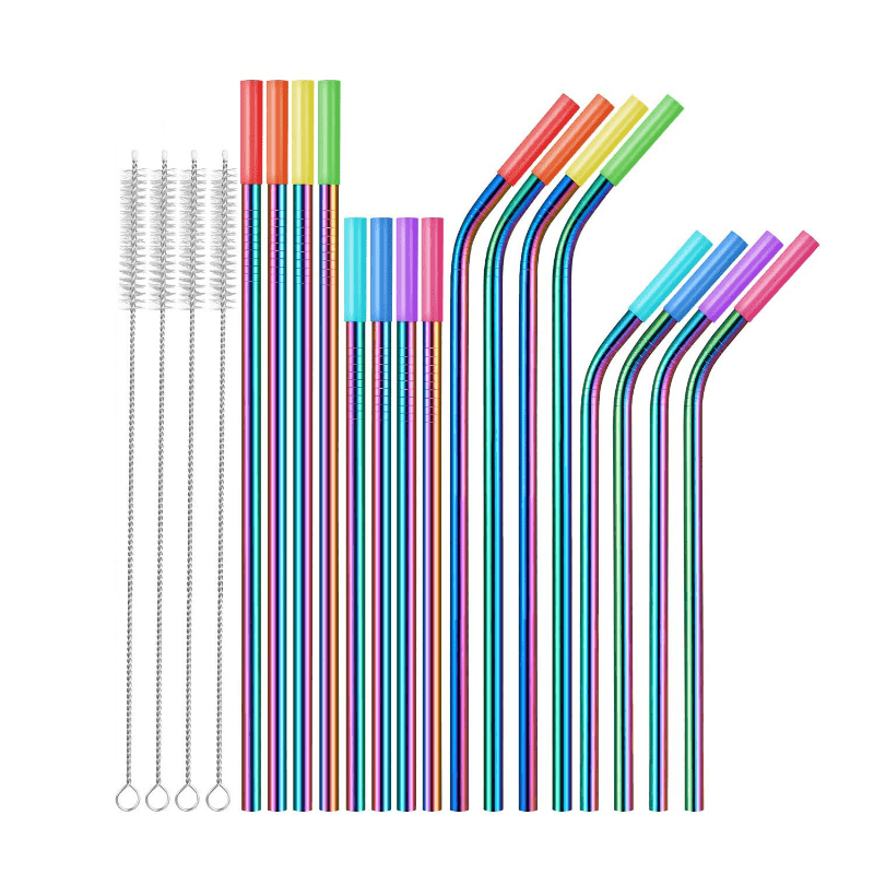 16pcs Stainless Steel Straws w/ Travel Case & Cleaning Brush Eco Friendly