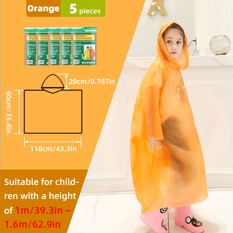 5pcs Disposable Raincoat Poncho Individually Wrapped Lightweight