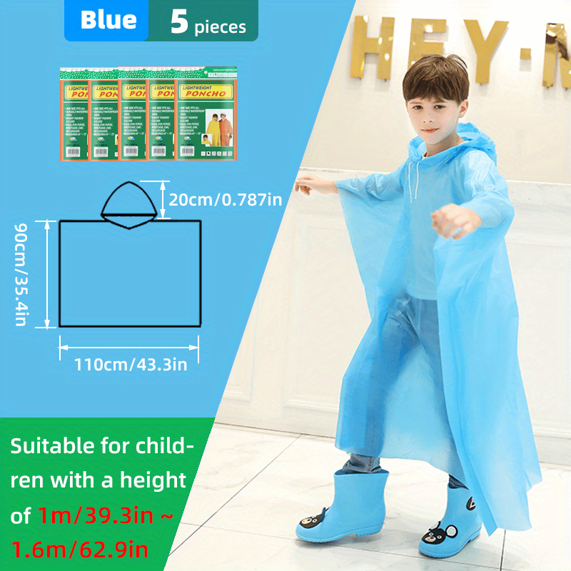 5pcs Disposable Raincoat Poncho Individually Wrapped Lightweight