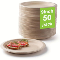 50pcs Disposable Plate 22 Sugarcane Bagasse Plate Biodegradable Paper Plates