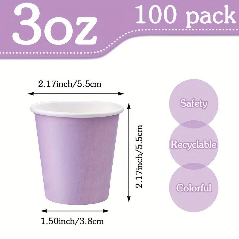 100pcs 3 Oz Purple Disposable Paper Cups for Mouthwash Espresso Coffee