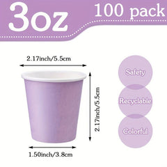 100pcs 3 Oz Purple Disposable Paper Cups for Mouthwash Espresso Coffee