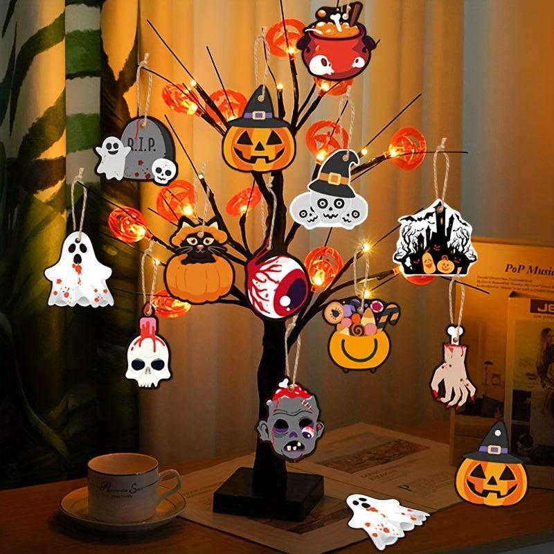 12pcs Halloween Tree Decorative Hanging Stickers Pumpkin Ghost Ornaments