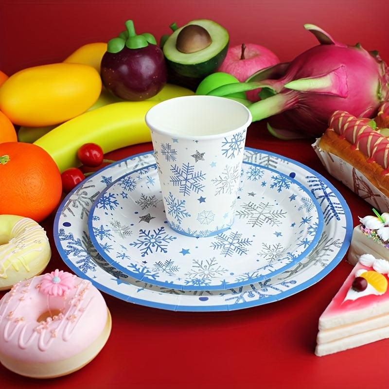 70pcs Christmas Snowflake Dinner Set for Outdoor Picnics