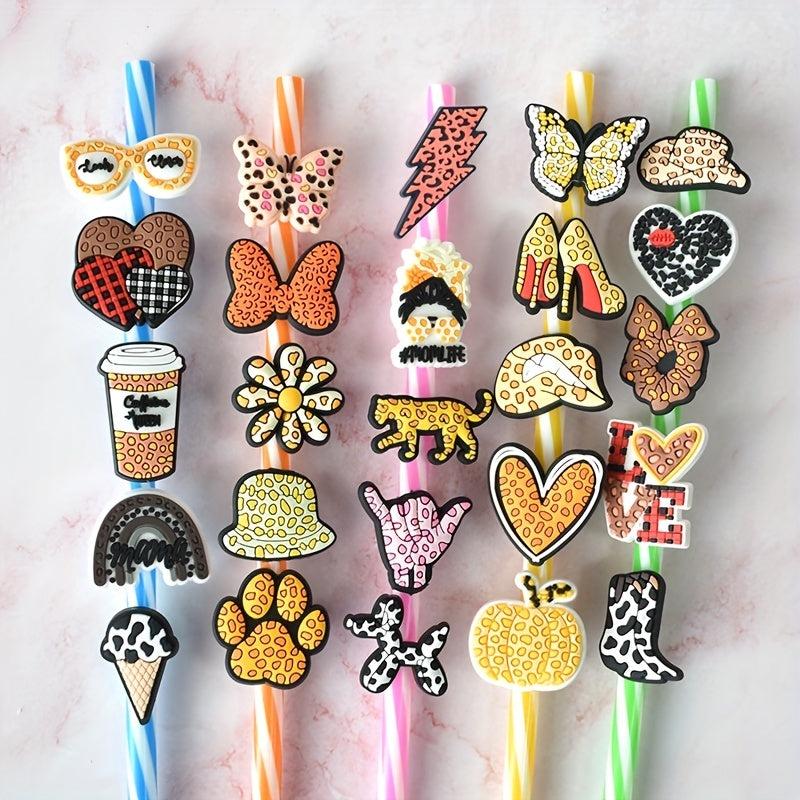 25PCS Leopard Printed Adults Drinking Straws Toppers Decorations