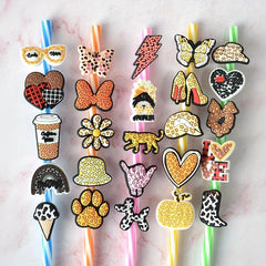25PCS Leopard Printed Adults Drinking Straws Toppers Decorations