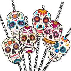 12pcs Day of the Dead Skull Biodegradable Paper Straws